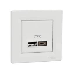 Dvojzásuvka USB-A a USB-C SCHNEIDER ASFORA biela – USB nabíjačka