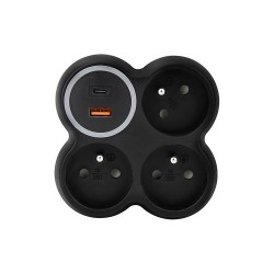 Rozdvojka SOLIGHT P106CB-PD20 čierna s USB 20W – rozdvojka spredu