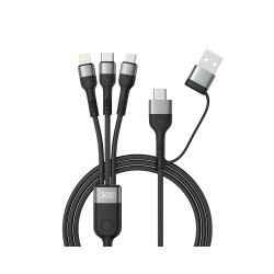 Kábel 6v1 USB-A/USB-C na Lightning/USB-C/micro USB XO NB254 60 W – čierny opletený kábel