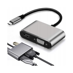 USB HUB USB-C na HDMI, VGA, USB-A a USB-C – hub s káblami