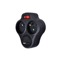 Rozdvojka SOLIGHT P99B-PD20 čierna s USB 20W – rozdvojka spredu