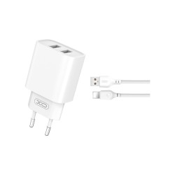 Adaptér XO CE02C 2× USB-A 2,1 A s káblom Lightning – nabíjačka s káblom