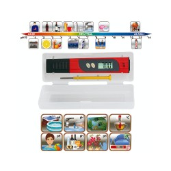 Tester pH a teplomer HOME PHT01 – tester pH v puzdre s ilustráciami použitia