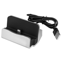 Nabíjacia stanica na iPhone 5 strieborná – stanica s káblom