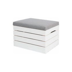 Taburetka drevená s čalúneným vekom 50x40x35 cm – biela taburetka so sivou poduškou