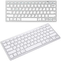 Klávesnica k PC bluetooth KB-6245 strieborná – biela klávesnica zhora a šikmo
