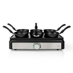 Raclette gril NEDIS FCRA310FBK6 – gril so šiestimi panvičkami