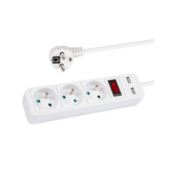 Predlžovací kábel 1,5m 3 zásuvky s vypínačom a 2x USB PK153V+USB – predlžovačka