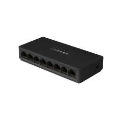 Switch ESPERANZA ENS104 Nova – čierny 8-portový switch zo šikmého pohľadu