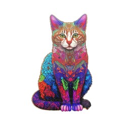 Drevené puzzle MAČKA 130 ks – poskladaná farebná mačka